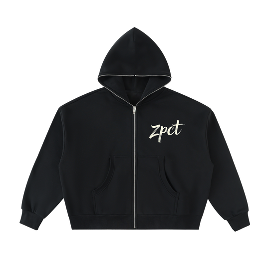 Fleeced Full-Zip Boxy Hoodie